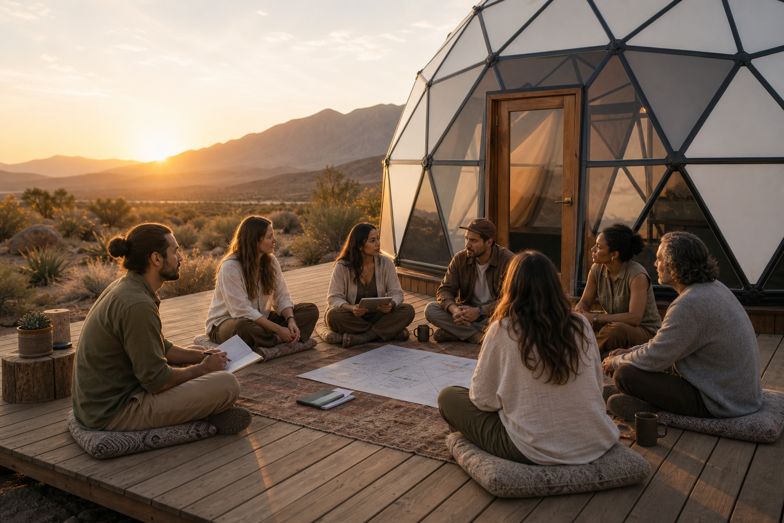 Calyx members gathered near a dome
